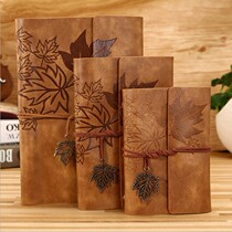 European retro leather loose-leaf travel hand Account Book simple maple leaf notebook stationery College student notepad thick