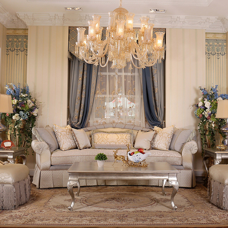 Fah Loh Cocoa Palace Vintage Retro Mi White Grey Casual Fabric Four Places Sofa Eurostyle Atmospheric Classical Sofa