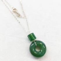  Ping An ring clavicle chain natural jade 18k gold inlaid Hetian jasper emerald green oil temperament female model