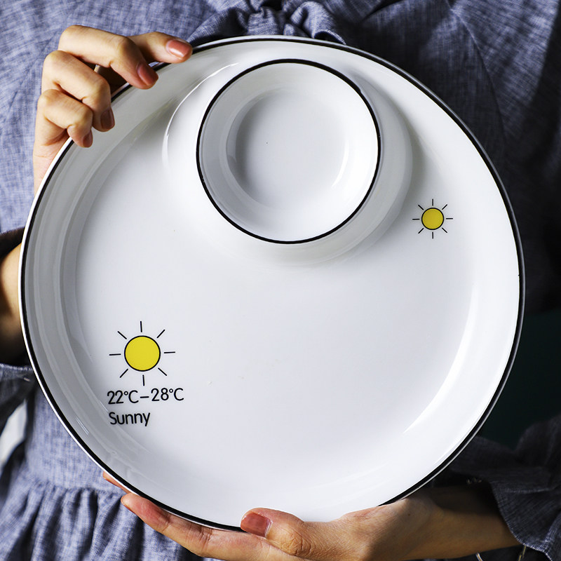 Thai nostalgia creative Nordic dumplings plate with vinegar plate ceramic dumplings plate seasoning grid household cold dishes shrimp plate 615