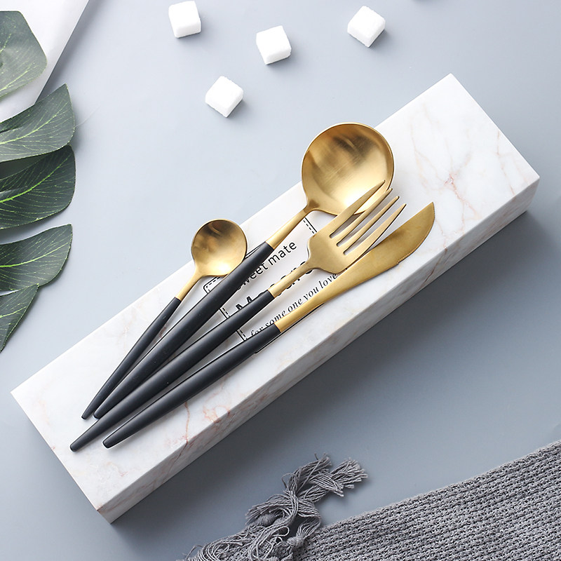 Golden 304 stainless steel European western food set set dessert spoon coffee spoon handle steak knife and fork 473