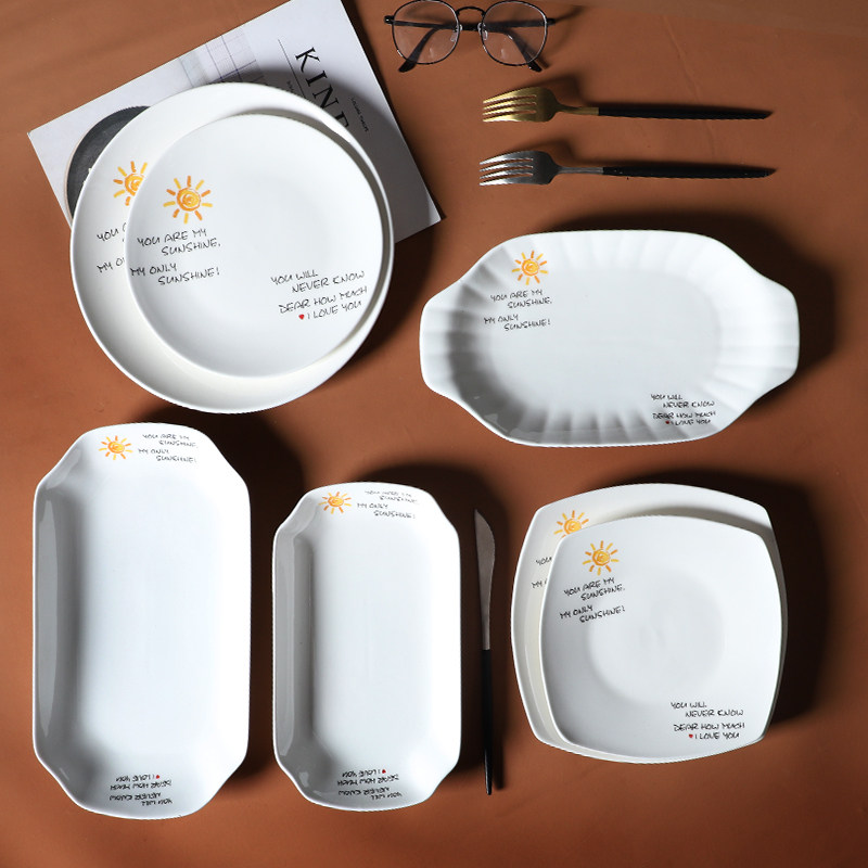 Thai nostalgia plate home Japanese ceramic creative net red plate western plate fish plate Nordic style tableware