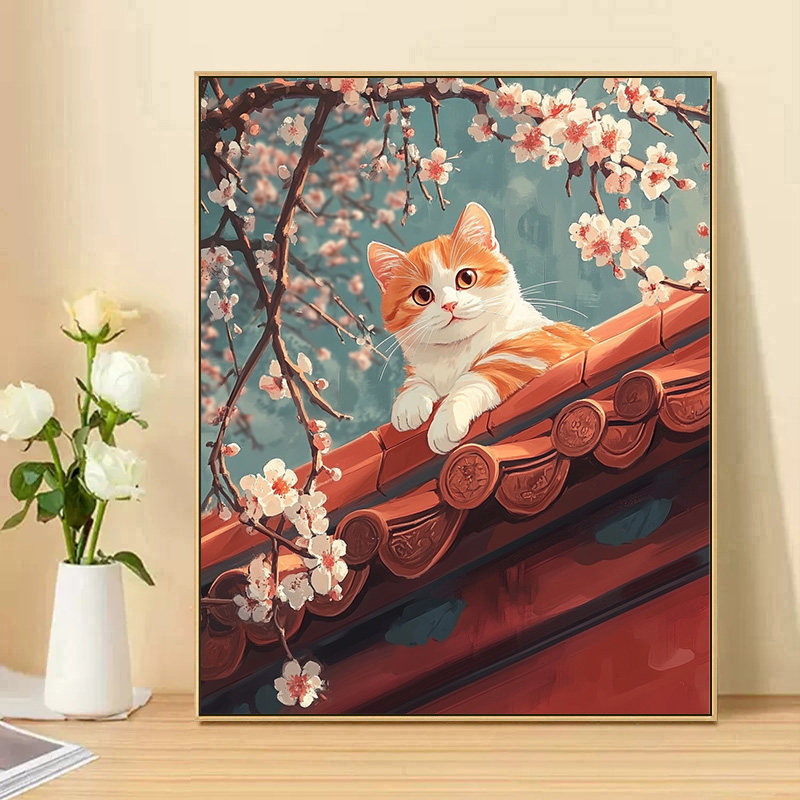 故宫猫咪数字油画2024新款，DIY填充丙烯画的魅力在哪里？-DIY/数字油画