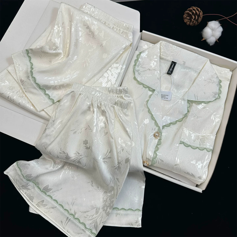 Silk Pajamas for Women, Mulberry Silk, Chinese Style, Summer Style, Three-Piece Set for Best Friends, High-End Feel, Can Be Worn Outside, Home Wear Set