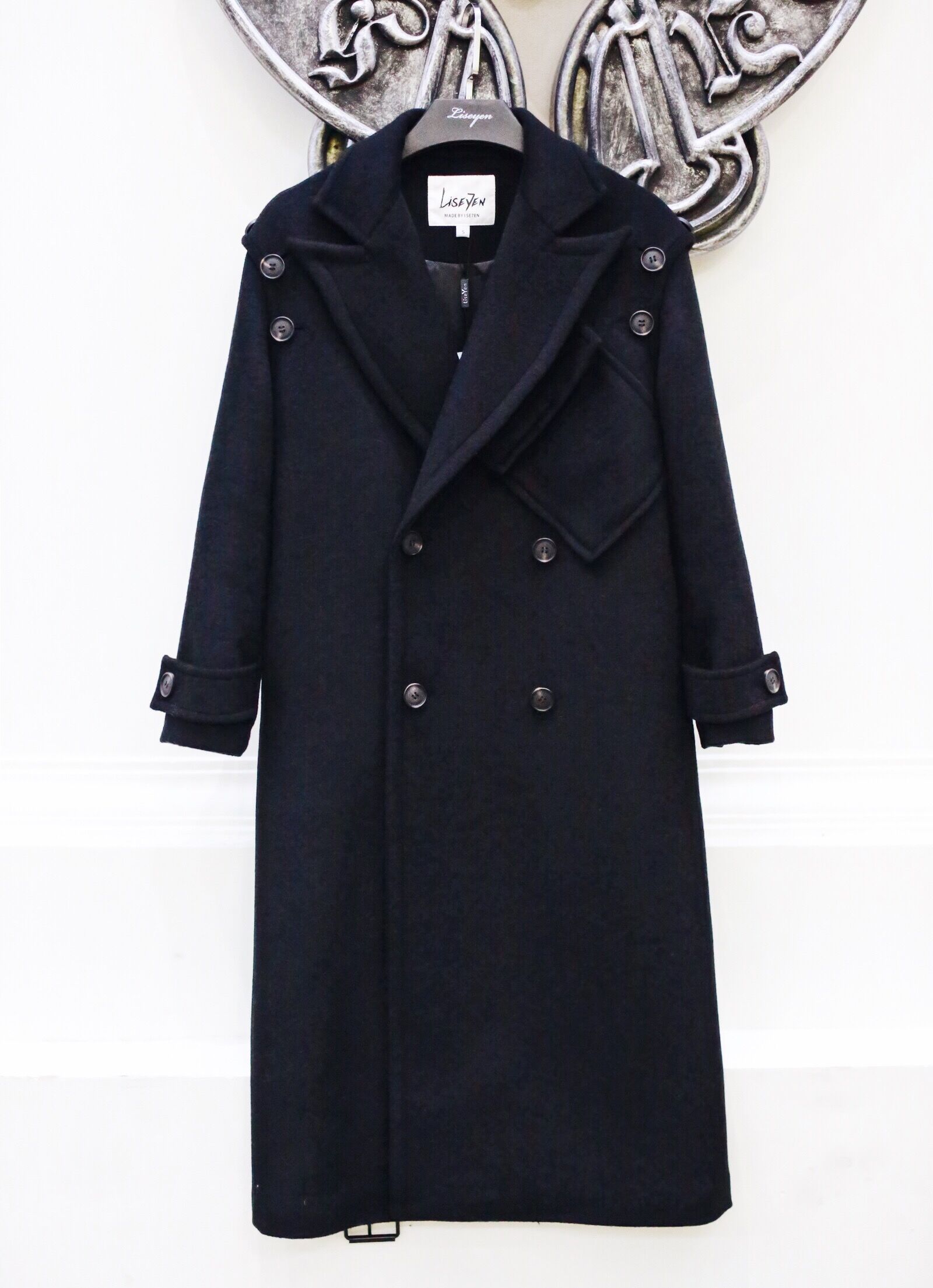 Liseyen mùa thu phụ nữ 2018 new black coat nữ over the knee dài retro eo belt jacket áo khoác dạ nữ dáng suông ngắn