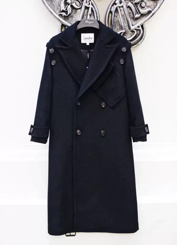 Liseyen mùa thu phụ nữ 2018 new black coat nữ over the knee dài retro eo belt jacket