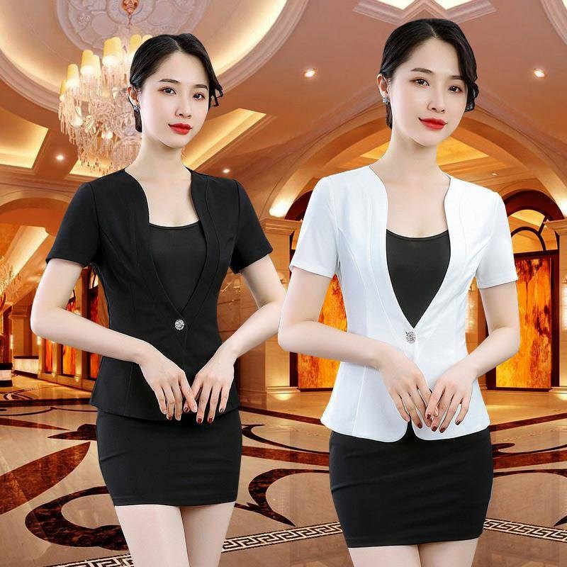 Tiếp viên trang phục nữ cảm giác 2019 hè mới khoe chân mỏng kỹ thuật viên làm việc quần áo ngâm chân mỹ nhân làm móng chân quần áo - Quần áo ngoài trời áo khoác gió nữ hàn quốc