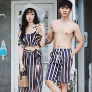 Kỳ nghỉ đôi áo tắm sọc nhỏ nước hoa nữ bikini ba mảnh nhỏ ngực váy nam bãi biển áo tắm nóng - Vài đồ bơi