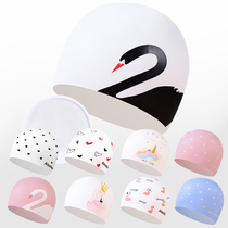  Silicone swimming cap womens fashion ear protection waterproof non-strangle head cute pink cartoon Korean long hair special trendy Japanese