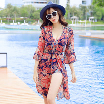  Couple swimsuit beach suit womens three-piece hot spring couple suit seaside vacation sexy bikini long skirt style