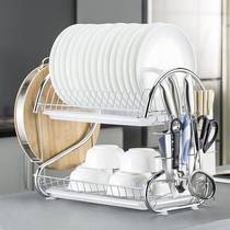 Bowl Rack Drain Shelf Double bowl Dish Rack Kitchen Shelve With Knife Fork Bowl and Chopsticks Dish Rack Containing Shelf