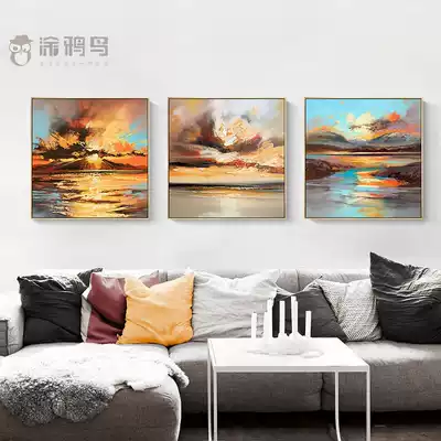 Nordic pure hand-painted oil painting seaside sunrise living room decoration painting dining room porch hanging painting American light luxury huge customization