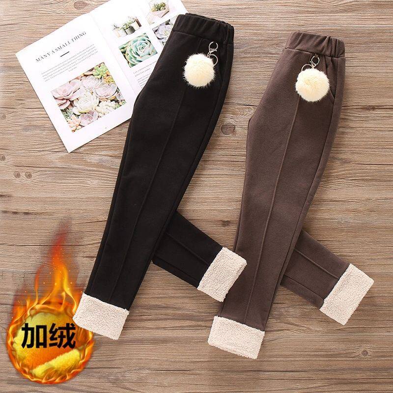 Girl plus velvet padded pants 2021 New Korean children's winter cotton pants in the big child girl wear trousers