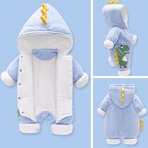 Baby jumpsuit warm in autumn and winter newborn clothes thickened cotton baby cotton coat plus velvet suit