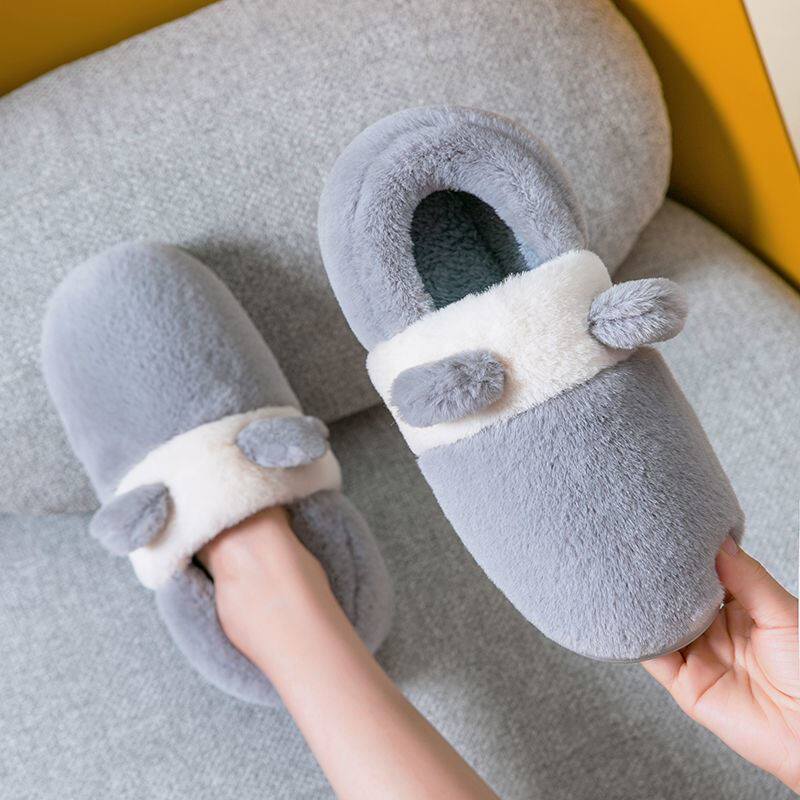 2021 new bag with cotton slippers female winter household non-slip thick bottom warm wool plus velvet indoor couples home men