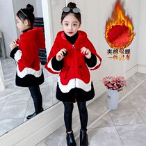 Girls imitation fur coat winter plus cotton thickened sweater little girl medium long plush coat Korean version of cotton suit