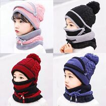 Childrens hats autumn and winter boys and girls plus velvet padded baby hat scarf set warm ear protection parent-child hat