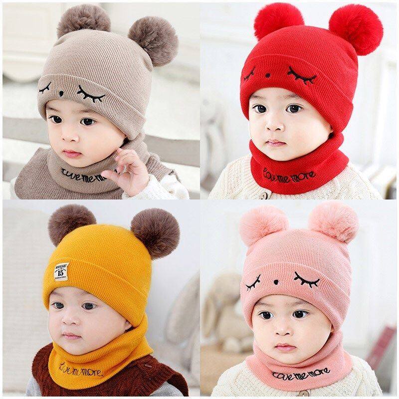 Baby hat autumn and winter 0-3-6-12 months 1-2 years old female baby hat warm thick scarf boy wool hat