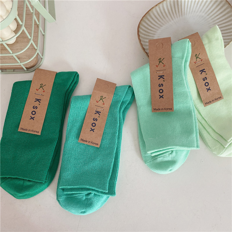 Korean Socks for Women, Dongdaemun Style, Mid-Calf Slouch Socks, Korean Version, Green Basic Style, Colorful Versatile Cotton Socks, Trendy Korean Socks for Women, Dongdaemun Style, Mid-Calf Slouch Socks, Korean Version, Green Basic Style, Colorful Versatile Cotton Socks, Trendy