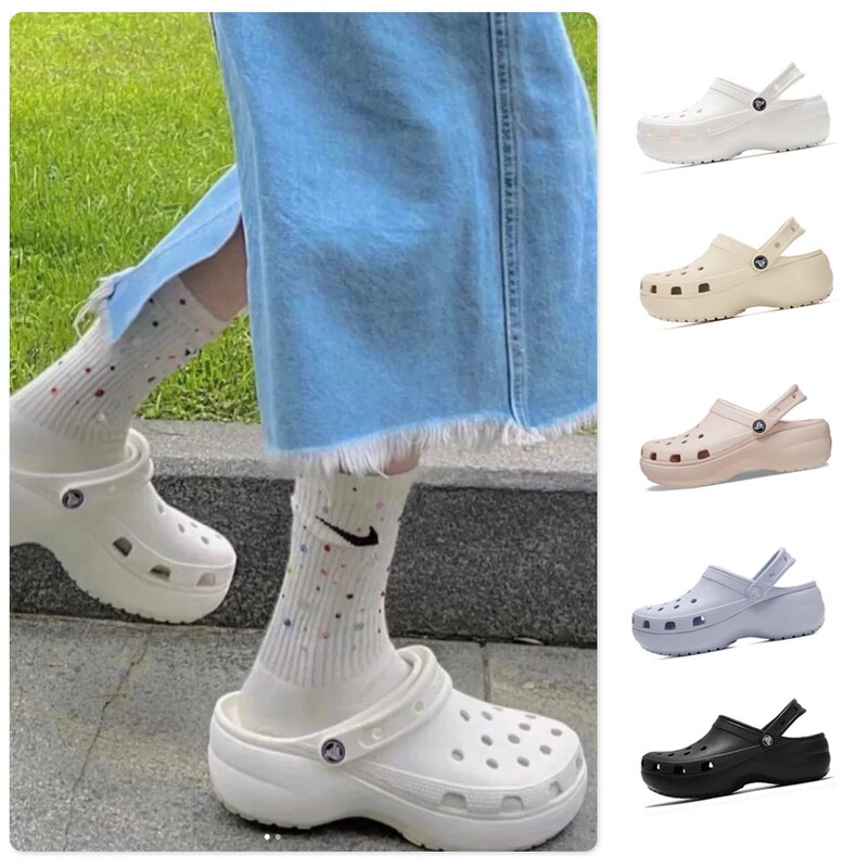 Crocs Summer Height-Increasing Women's Shoes Cloud Clogs Quick-Drying Thick-Soled Lightweight Beach Sandals 206750