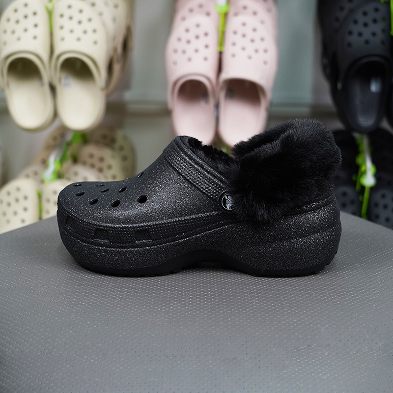 Crocs Classic Cloud Sparkle Warm Fleece Clogs Thick-Soled Winter Warm Cotton Women's Shoes 211922