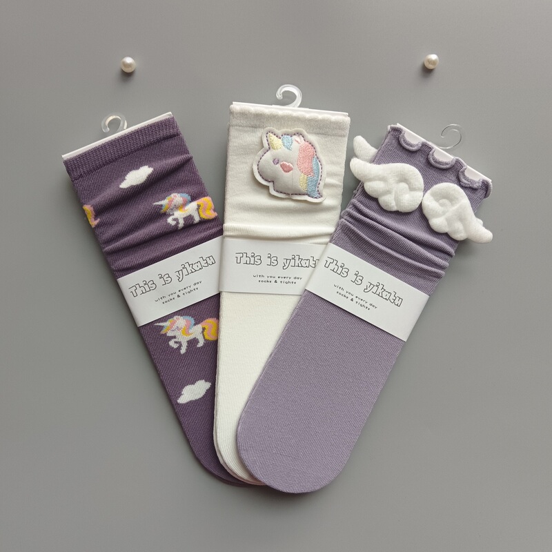 Yikatu Children's Socks Autumn and Winter New Style Purple Cute Winged Unicorn Heelless One-Size-Fits-All 7133 Yikatu Children's Socks Autumn and Winter New Style Purple Cute Winged Unicorn Heelless One-Size-Fits-All 7133
