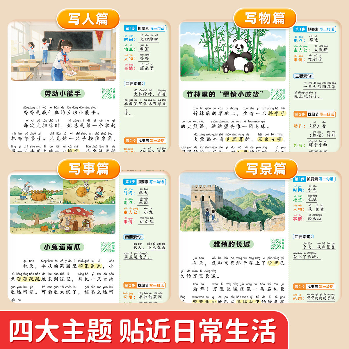 [Tiktok Edition]100 Reading and Writing Exercises for Grades 1-2 with Ai Interactive Learning Companion Book, Transition from Kindergarten to Primary School, One-Sentence Diary Writing for 1-2 Grade Elementary Students, Three-Step Writing Model Guide Textbook