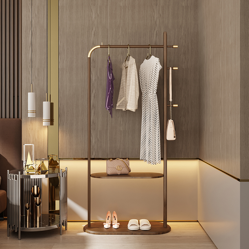 U Home | solid wood hanging hanger sub-floor bedroom New Chinese light lavish home American medieval cloakhat shelf