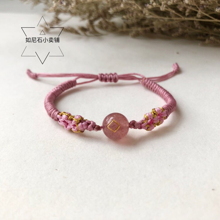 New strawberry crystal peach blossom knot woven bracelet woman Peach Blossom Handmade Engraving Pattern Gift