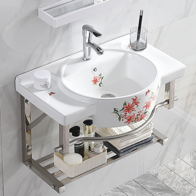 Simple washbasin combined wall-mounted washbasin small family type Makeup Room Apartment surface basin Balcony Ceramic Wash Basin