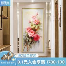  New Chinese style entrance entrance decorative painting peony flower hanging painting vertical version of modern simple corridor frescoes blooming and rich
