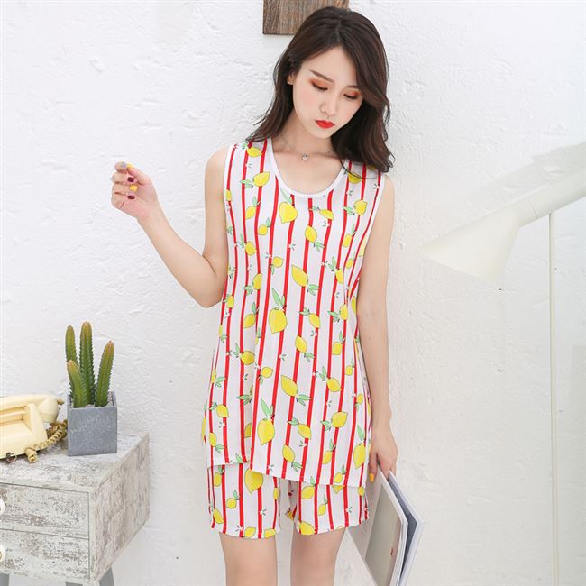 Áo ngủ nữ bằng lụa cotton mùa xuân và mùa thu cotton nhân tạo không tay áo vest ngắn phù hợp với tăng phần mỏng dịch vụ tại nhà - Bộ Pajama pijama tiểu thư