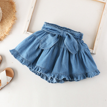 Girls denim shorts wear summer new casual loose foreign pants Children Baby Cotton lace skirt pants