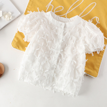 Girls baby shirt summer foreign air short sleeve white shirt cotton Princess shirt children bubble sleeve shirt summer dress