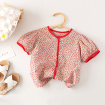 (Clearance does not return) childrens floral coat summer Yang Qi girl short sleeve shirt baby loose doll shirt