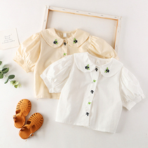 (Clearance does not return) baby embroidered shirt summer children cotton white shirt doll shirt short sleeve shirt