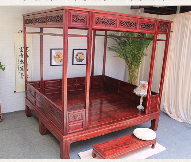 Ancient tán Trung Quốc lê đỏ giường màu giường đôi giường gỗ rắn Minh và nhà Thanh đồ nội thất cổ điển nhà sang trọng - Giường giường gỗ 1m2