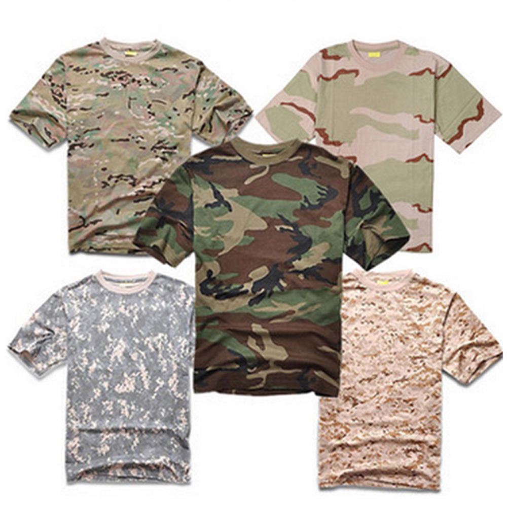 Thicken cotton camouflage short sleeve T-shirt army training loose half-sleeve T-shirt men and women outdoor spring and autumn team to expand camouflage suit