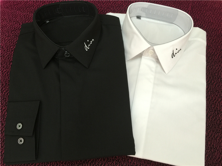 Trendy Brand Collar with English Letter Signature Embroidery Men's Long-Sleeve Shirt Slim Fit Nicholas Tse Style Suit Base Shirt