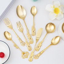 Japan imports ELFIN gilded western dining short handle spoon stainless steel long handle large spoon Restaurant European style main dining soup spoon