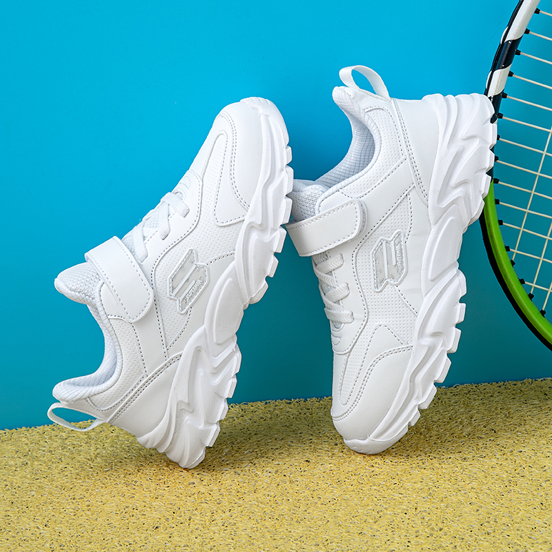 Children's White Shoes, Girls' White Sneakers, Boys' White Sports Shoes, Breathable Running Shoes for Primary School Students, Leather-Covered White Shoes