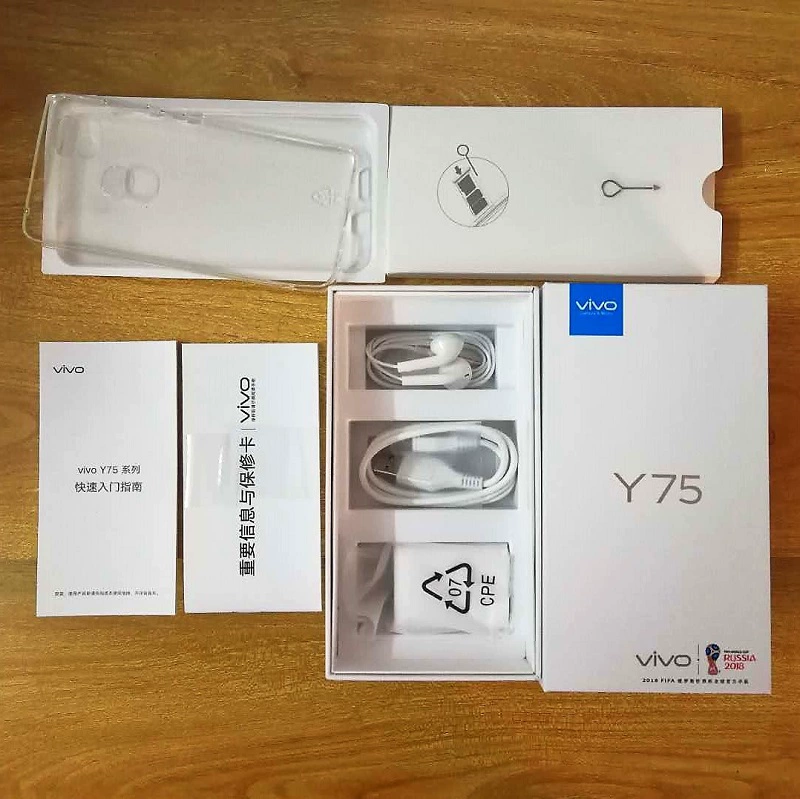 Vivoy75 hộp đóng gói điện thoại di động chính hãng y75 sạc y75 cáp dữ liệu y75 tai nghe y75 đầy đủ các phụ kiện ốp lưng oppo a3s