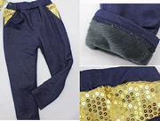 Giải phóng mặt bằng quần áo trẻ em mùa đông nữ lớn trẻ em sequin cộng với nhung denim leggings chân quần quần