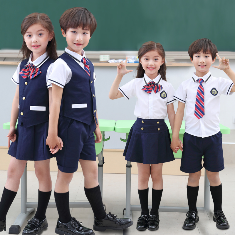 Kindergarten clothing summer British style vest three-piece primary school uniform class uniform summer short-sleeved shirt suit