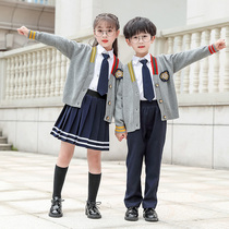 Kindergarten garden clothes New English style spring and autumn childrens cardigan sweater set school uniform cotton knitted three-piece set