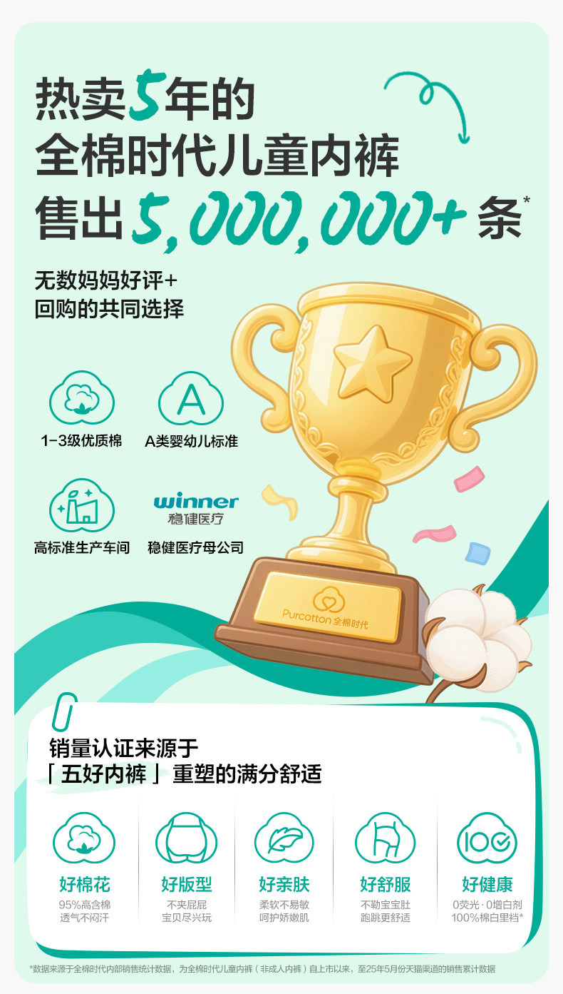全棉时代中大男女童平角儿童内裤女孩全棉a类短裤100%纯棉 3条装 — 1