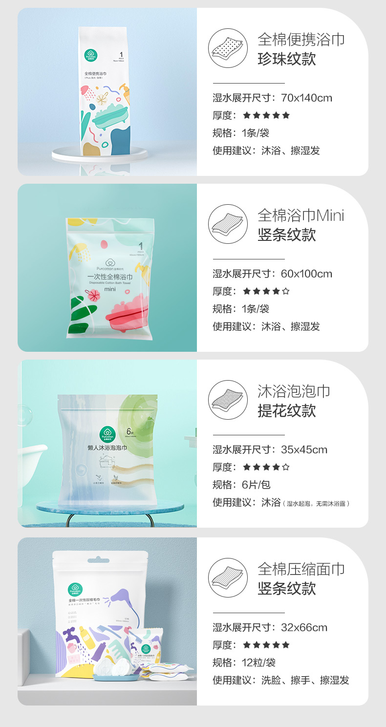 全棉时代 纯棉一次性 加厚 压缩毛巾/洗脸巾/浴巾 6个装 32*66cm 图2
