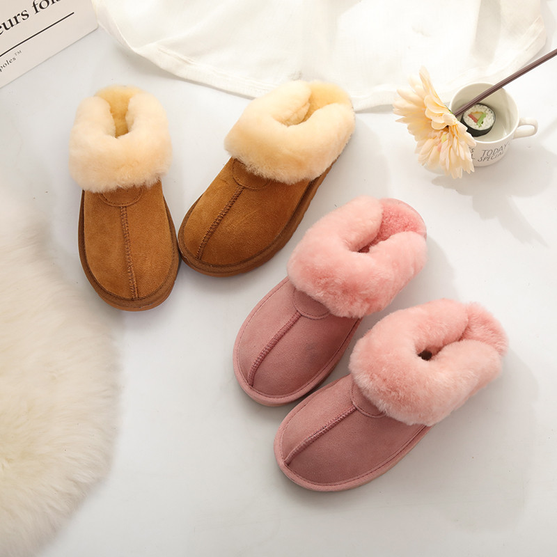 Cotton Slippers with Sheepskin and Wool Integrated, Large Size Thick-Soled Warm Home Non-Slip Furry Slippers for Men and Women in Winter