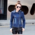 Mùa xuân và mùa thu 2021 áo khoác denim nữ mới phong cách Hàn Quốc hợp thời trang phong cách hoang dã ngắn tay dài tay áo khoác denim nữ áo khoác nữ - Áo khoác ngắn