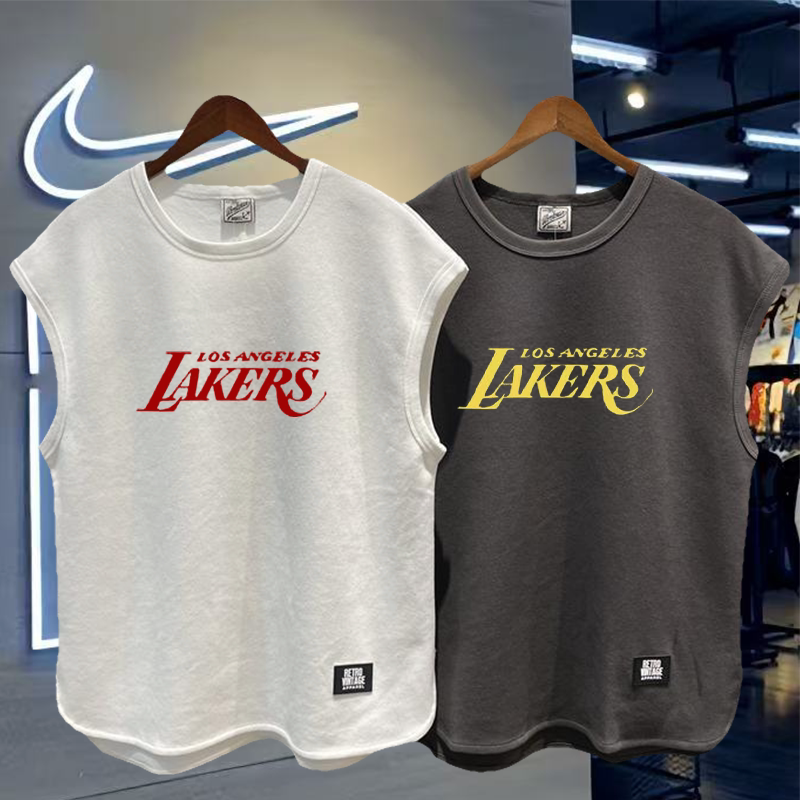 Lakers New Summer Trendy Sports Vest Pure Cotton Heavyweight Basketball Jersey Sleeveless Vest Large Size Loose T-Shirt